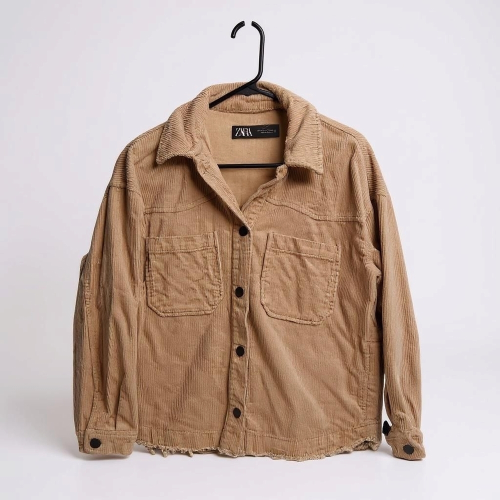 Zara Tan Utility Jacket with Distressed Hem